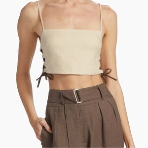 Hevron Luisa Lace-Up Linen Crop Top NWT